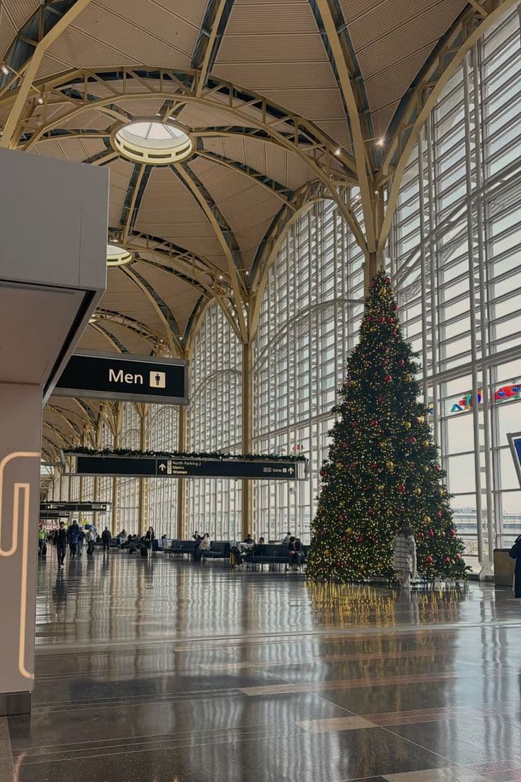 Traveler boarding a business class flight during the Christmas holiday season