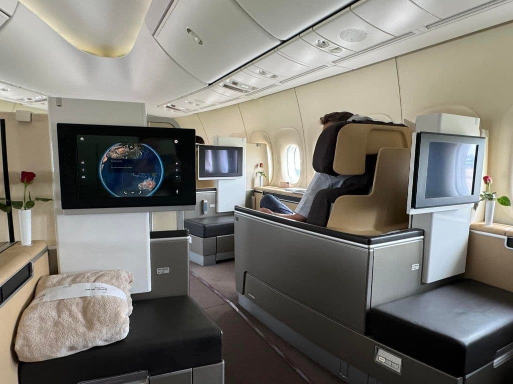 Older 2-2-2 business class cabin layout, one of the worst business class seat configurations