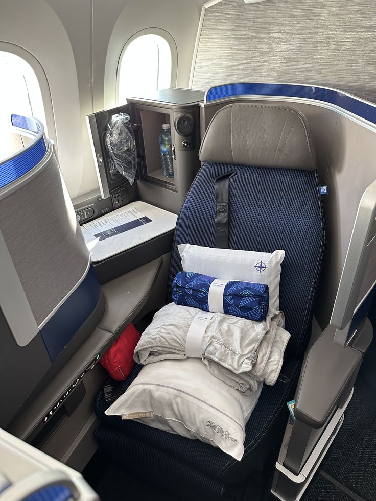 United Polaris business class suite seat with a sliding privacy door